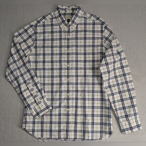 J.Crew Classic Fit Plaid Button-Up Shirt White Blue Men's L 100% Cotton